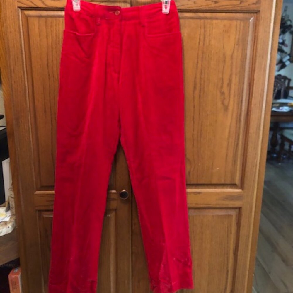 Willi Smith Vibrant Red Straight-Leg Corduroy Pants